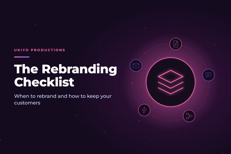 Cover graphic with layered brand cards and a checklist, illustrating a rebranding checklist for small businesses