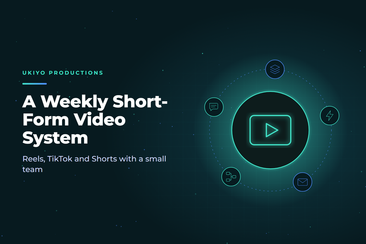 Video play icon inside a vertical phone frame representing a weekly short form video production system