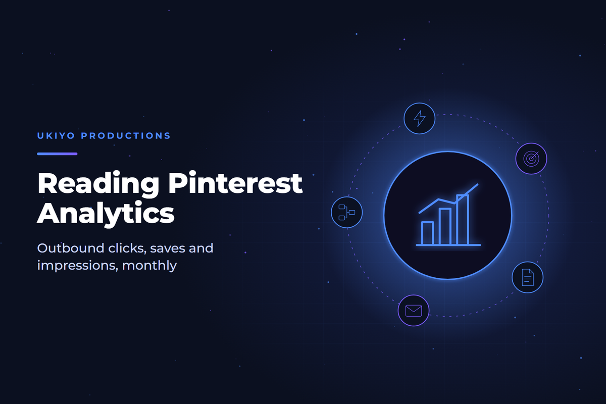 Bar chart icon beside Pinterest-style pins illustrating how to read Pinterest analytics metrics each month