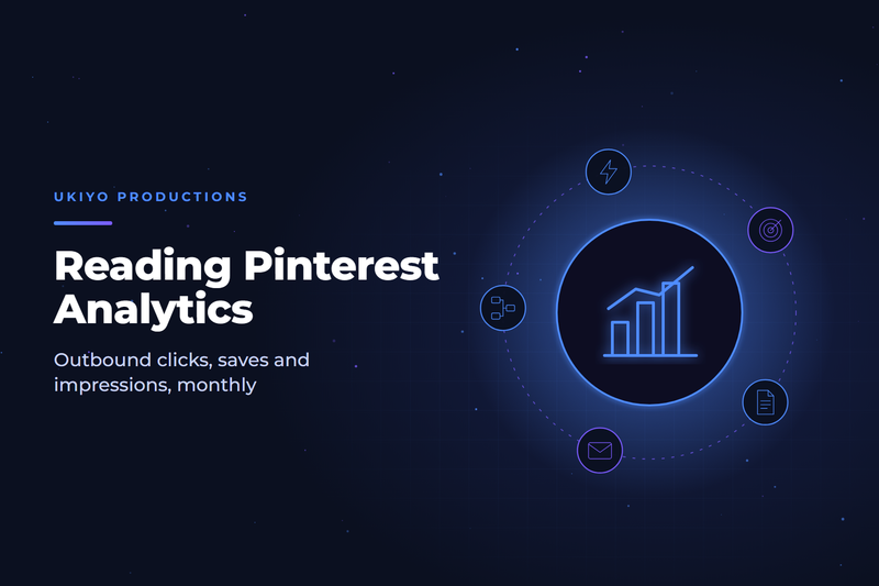 Bar chart icon beside Pinterest-style pins illustrating how to read Pinterest analytics metrics each month