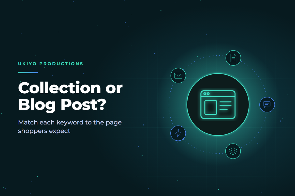 Cover graphic with a browser icon and the headline Collection or Blog Post, about Shopify collection page SEO