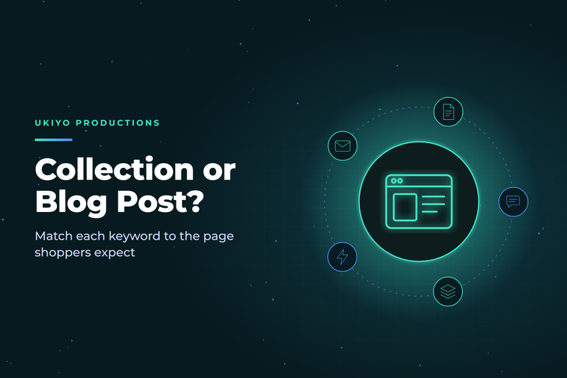 Cover graphic with a browser icon and the headline Collection or Blog Post, about Shopify collection page SEO