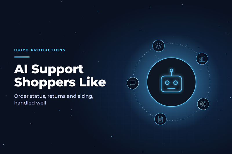 Cover graphic with a friendly bot icon and the headline AI Support That Helps, about AI customer service for ecommerce