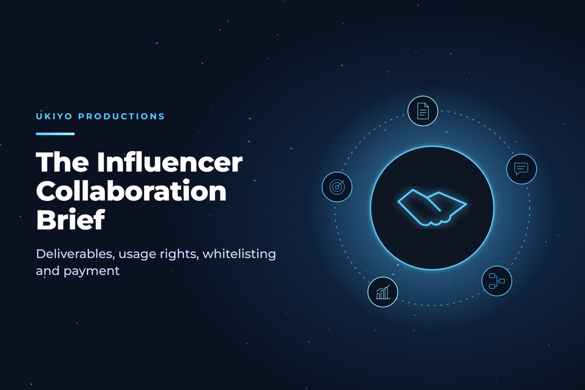 Cover graphic with a handshake icon and document, for a guide to writing an influencer collaboration brief