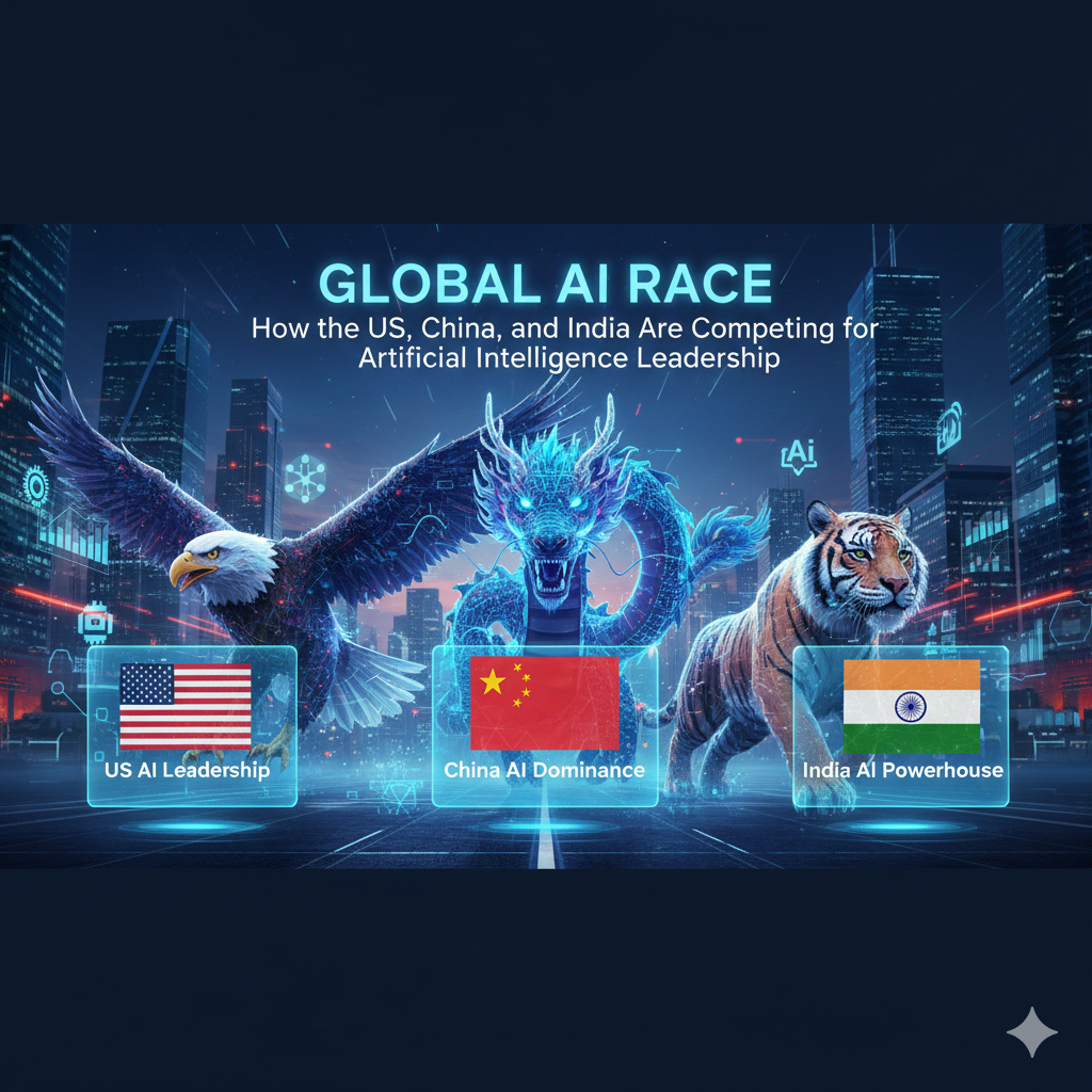 Global AI Race: How the US, China, and India Are Competing for Artificial Intelligence Leadership