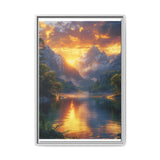 Golden Hour Majesty: Towering Mountains & Crystal Lake Art Print