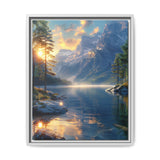 Golden Hour Serenity: Majestic Mountains & Misty Lake Print
