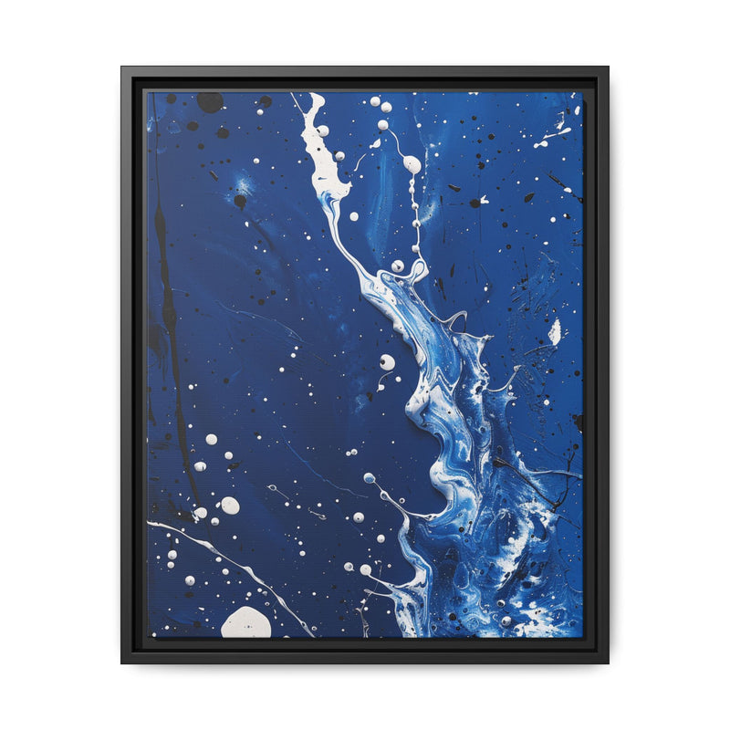 Expressionist Splendor: White on Blue - Pollock-Inspired Art Print