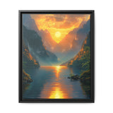 Golden Hour Serenity: Majestic Mountains & Misty Lake Art Print