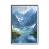 Golden Hour Tranquility: Majestic Mountains & Misty Lake Print