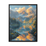 Serene Lake & Mountain Landscape at Golden Hour - Premium Art Print