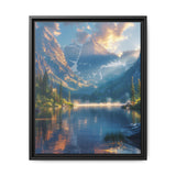 Golden Hour Serenity: Majestic Mountains & Misty Lake Art Print