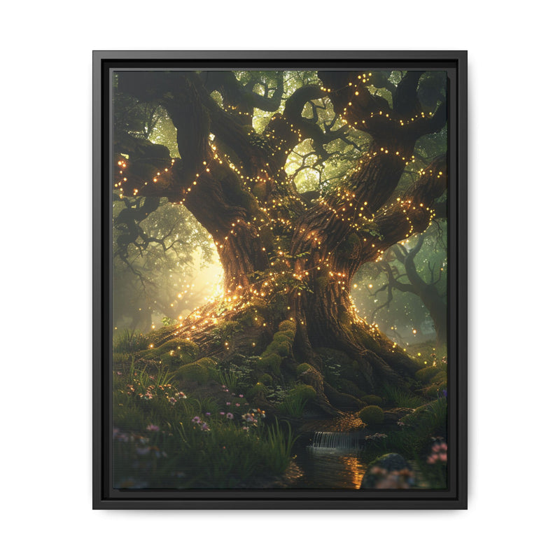 Enchanted Forest Whimsy: Mystic Oak & Fairy Lights Art Print