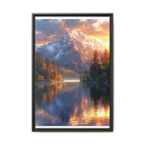 Golden Hour Serenity: Majestic Mountains & Misty Lake Art Print