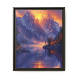 Golden Hour Serenity: Majestic Mountains & Misty Lake Art Print