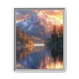 Golden Hour Serenity: Majestic Mountains & Misty Lake Art Print