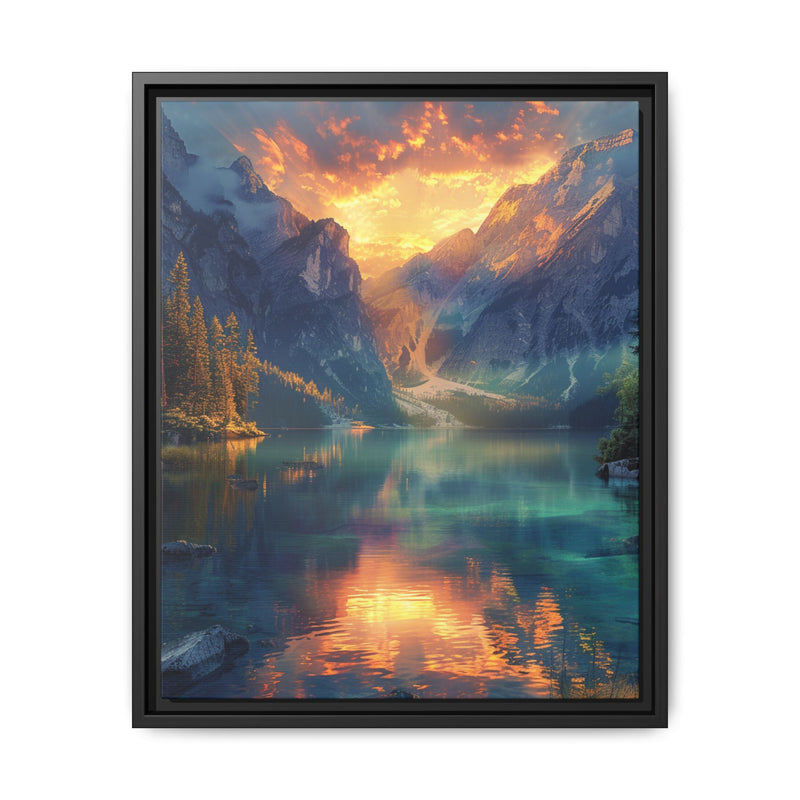 Golden Hour Majesty: Serene Lake & Mountain Landscape Print