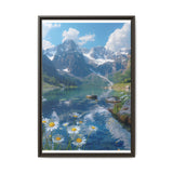 Golden Hour Tranquility - Majestic Mountains & Misty Lake Art