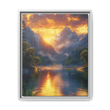 Golden Hour Majesty: Towering Mountains & Crystal Lake Art Print