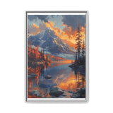 Golden Hour Tranquility: Majestic Mountains & Misty Lake Print