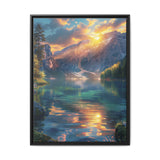 Golden Hour Serenity: Majestic Mountains & Misty Lake Art Print