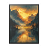 Golden Hour Tranquility: Majestic Mountains & Misty Lake Print
