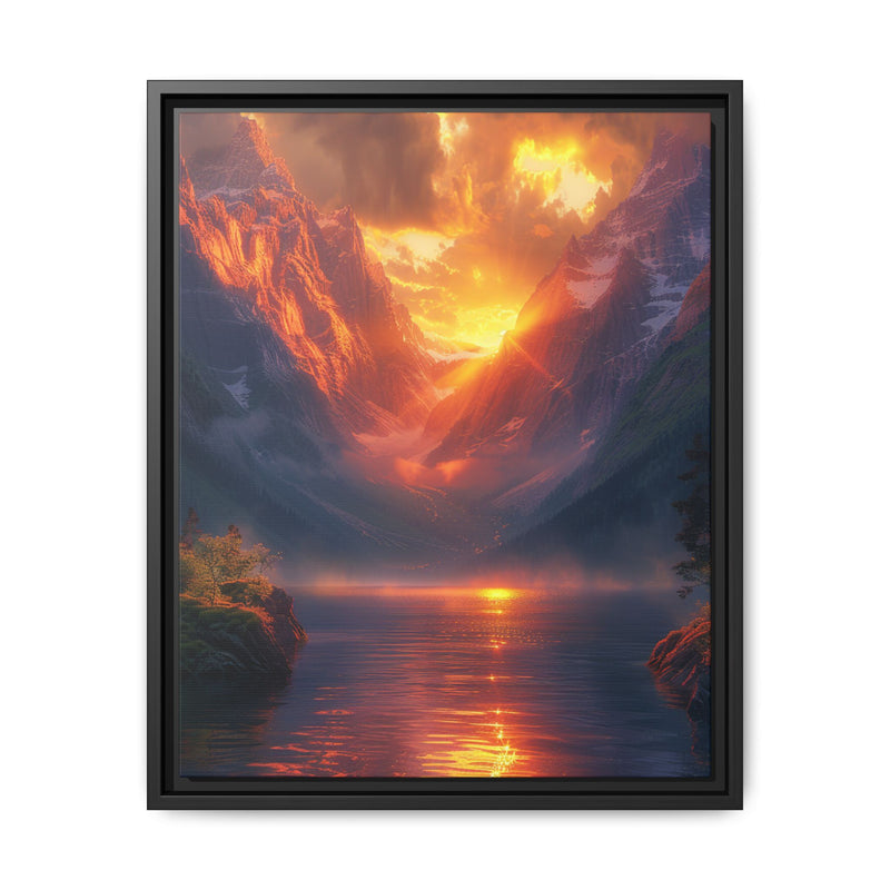 Golden Hour Serenity: Majestic Mountain & Lake Art Print