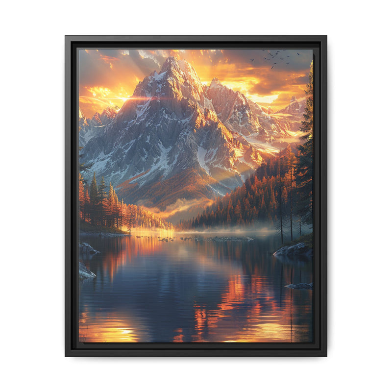 Golden Hour Majesty: Serene Lake & Mountain Landscape Art Print