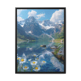 Golden Hour Tranquility - Majestic Mountains & Misty Lake Art