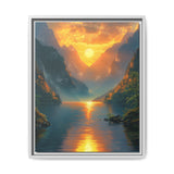 Golden Hour Serenity: Majestic Mountains & Misty Lake Art Print
