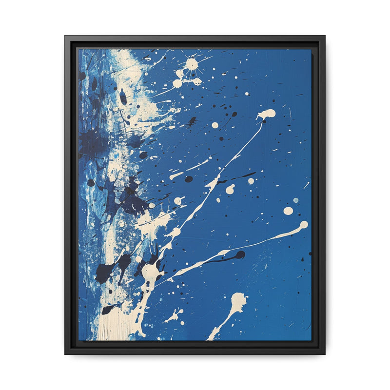 Blue Essence Abstract - Pollock-Inspired White Splatter Art Print