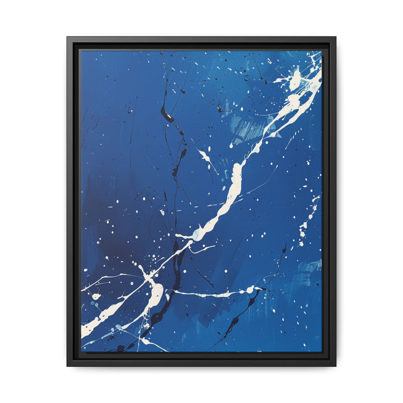 Dynamic Pollock-Inspired White Splatter on Blue - Fine Art Print
