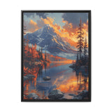 Golden Hour Tranquility: Majestic Mountains & Misty Lake Print