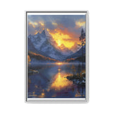 Golden Hour Serenity: Majestic Mountains & Misty Lake Print