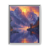 Golden Hour Serenity: Majestic Mountains & Misty Lake Art Print