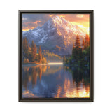 Golden Hour Serenity: Majestic Mountains & Misty Lake Art Print