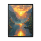 Golden Hour Serenity: Majestic Mountains & Misty Lake Art Print
