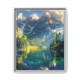 Golden Hour Tranquility: Majestic Mountains & Misty Lake Print