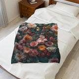 Vintage Floral Elegance Velveteen Blanket - Soft Sage & Pink