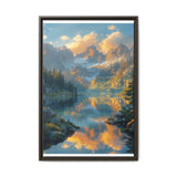 Serene Lake & Mountain Landscape at Golden Hour - Premium Art Print