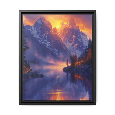 Golden Hour Serenity: Majestic Mountains & Misty Lake Art Print