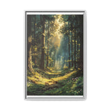 Enchanted Forest Canopy: Sunlight & Mist Watercolor Art Print