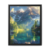 Golden Hour Tranquility: Majestic Mountains & Misty Lake Print