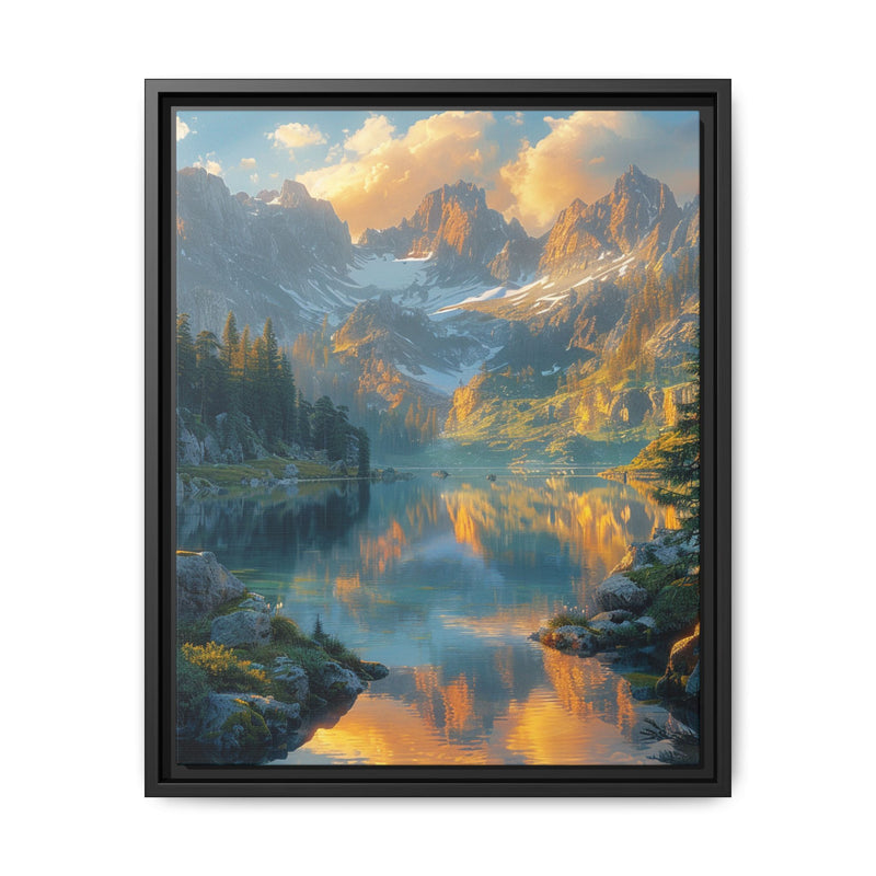 Serene Lake & Mountain Landscape at Golden Hour - Premium Art Print