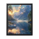 Golden Hour Serenity: Majestic Mountains & Misty Lake Print