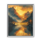 Golden Hour Tranquility: Majestic Mountains & Misty Lake Print