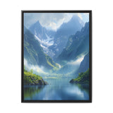 Golden Hour Tranquility: Majestic Mountains & Misty Lake Print