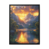 Golden Hour Majesty: Towering Mountains & Crystal Lake Art Print