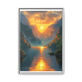 Golden Hour Serenity: Majestic Mountains & Misty Lake Art Print