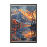 Golden Hour Tranquility: Majestic Mountains & Misty Lake Print
